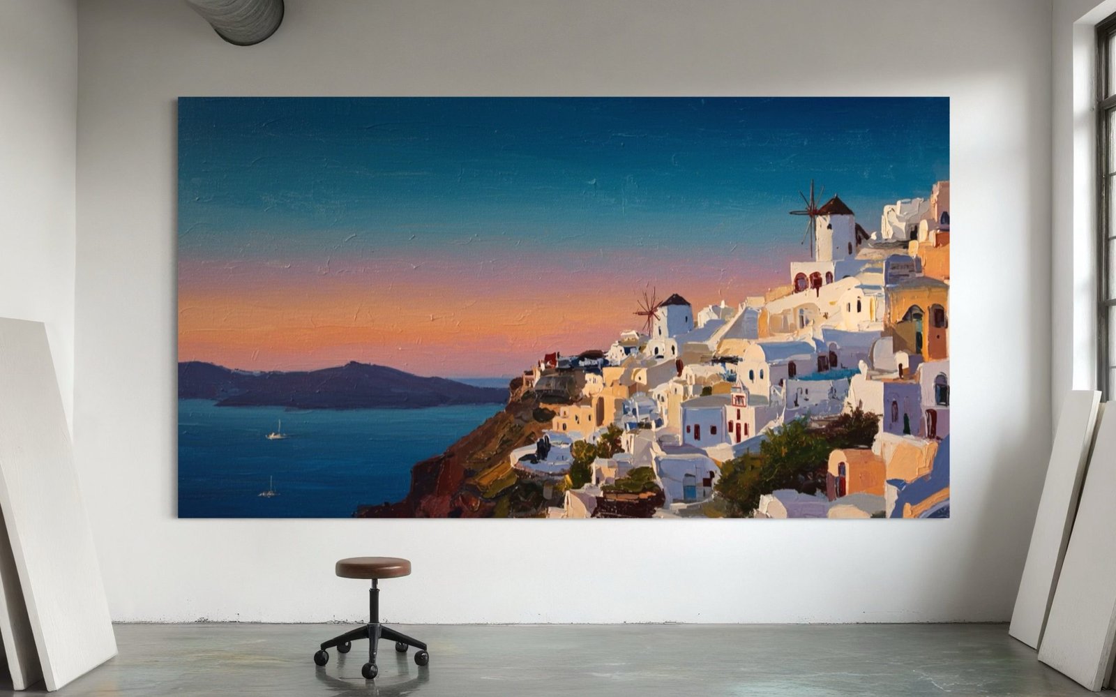 Aegean Sunset: A Serene Coastal Wall Art for Dining Room Decor