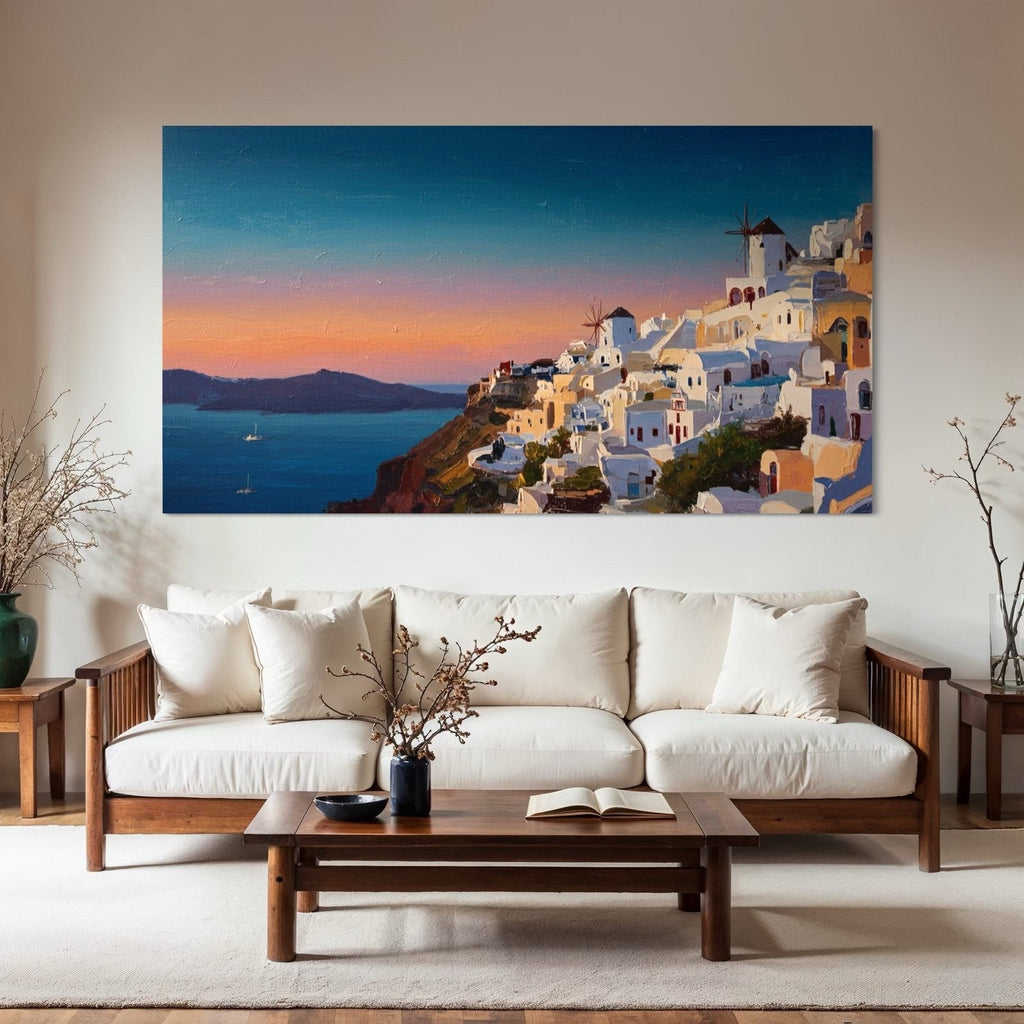 Aegean Sunset: A Serene Coastal Wall Art for Dining Room Decor