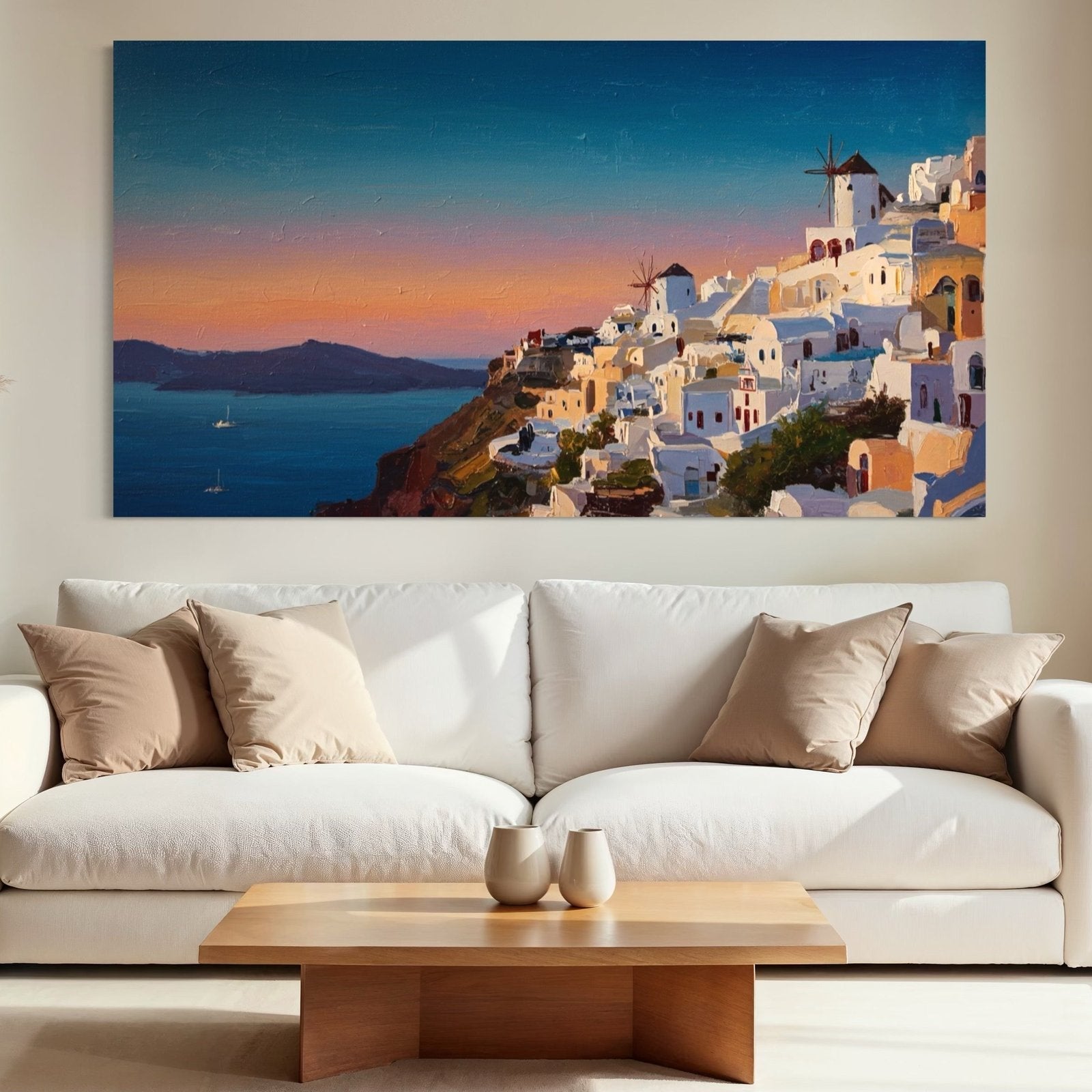 Aegean Sunset: A Serene Coastal Wall Art for Dining Room Decor