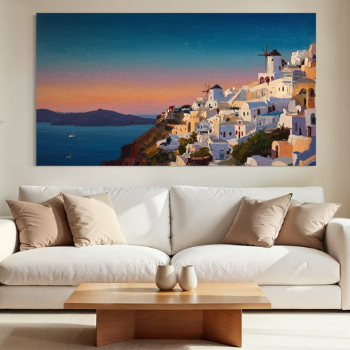 Aegean Sunset: A Serene Coastal Wall Art for Dining Room Decor