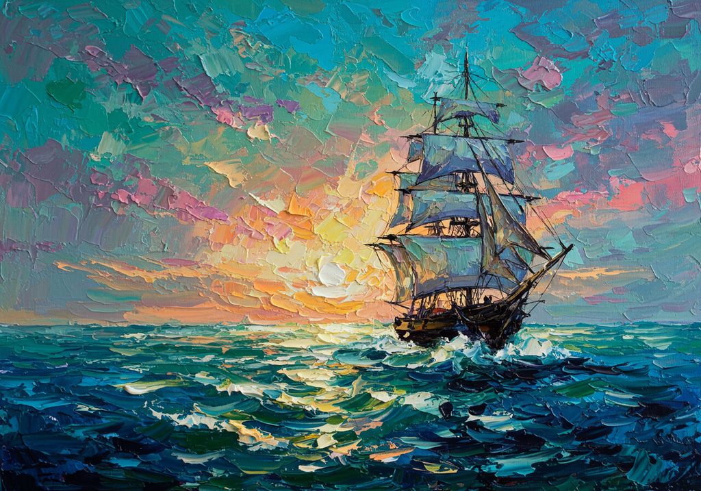 Voyage into Light: A Vibrant Nautical Ocean Canvas Painting