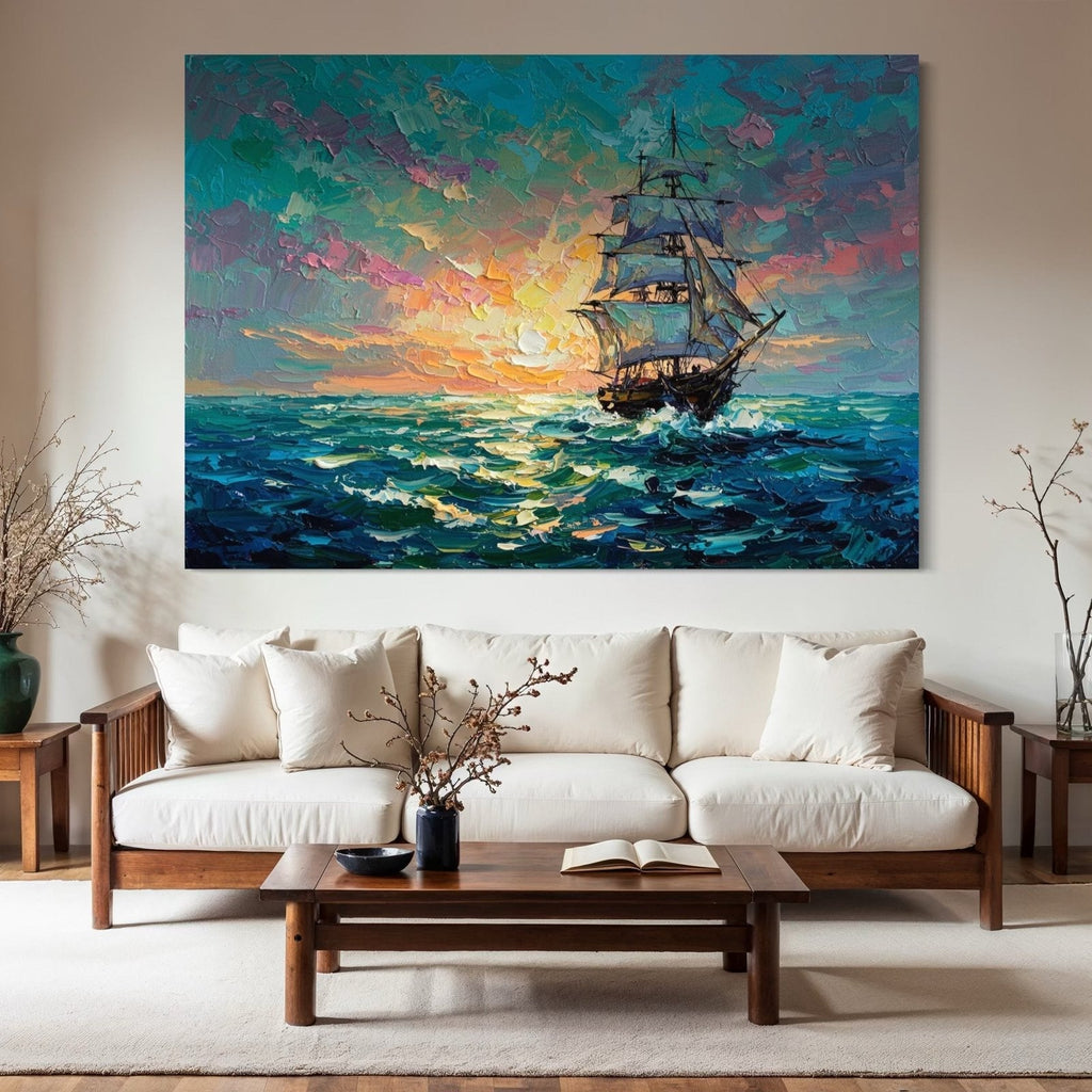Voyage into Light: A Vibrant Nautical Ocean Canvas Painting