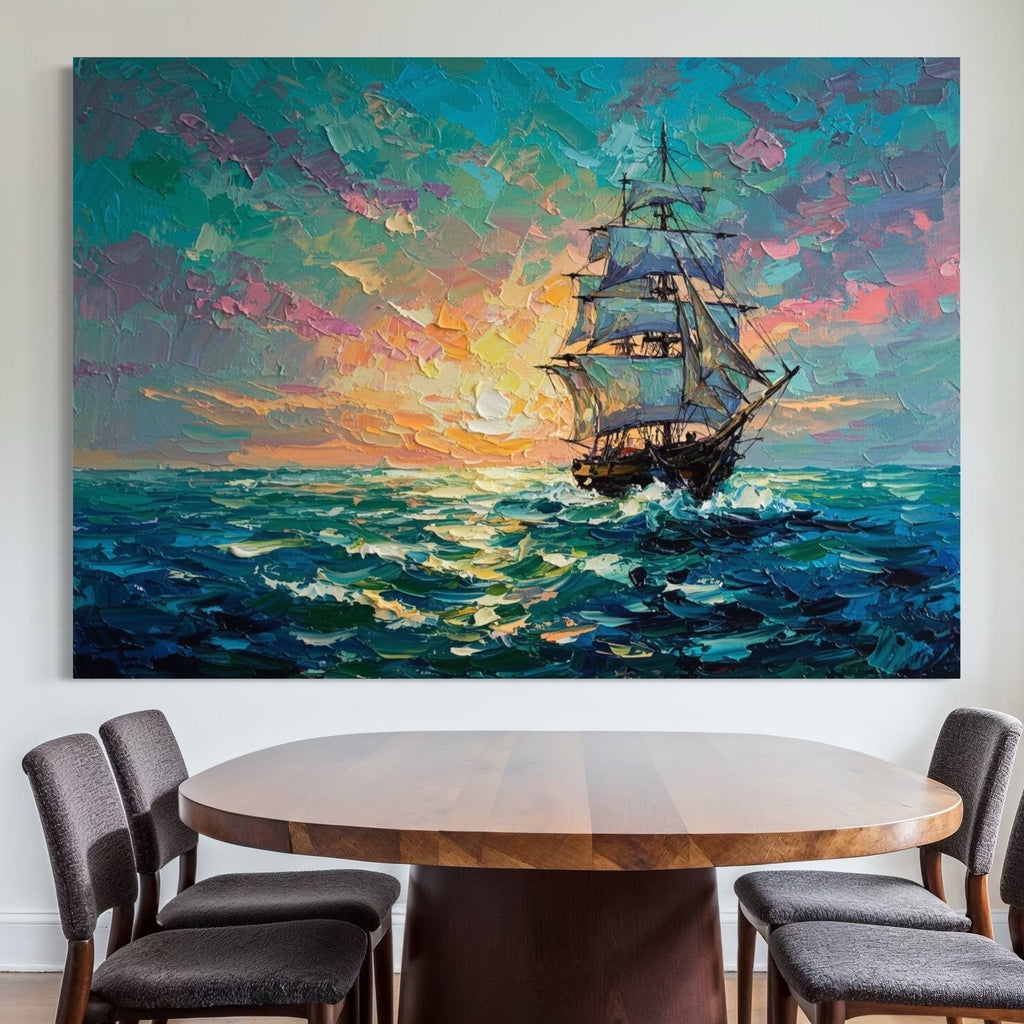 Voyage into Light: A Vibrant Nautical Ocean Canvas Painting