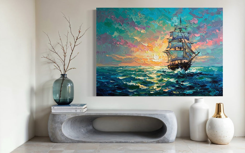 Voyage into Light: A Vibrant Nautical Ocean Canvas Painting