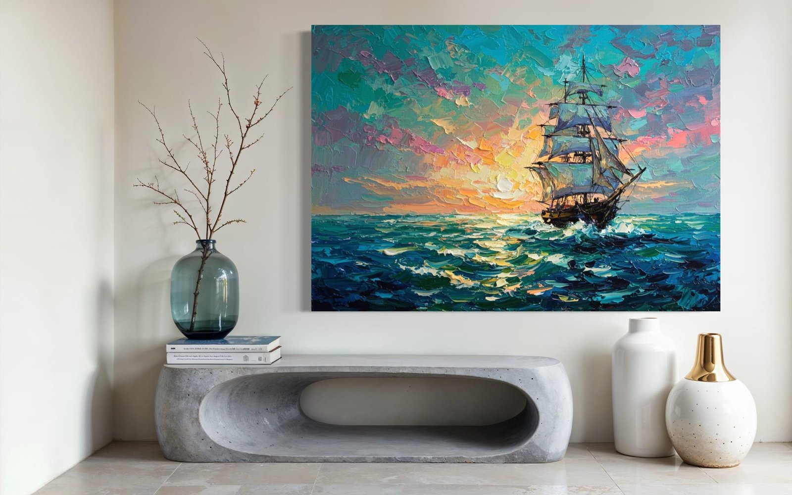 Voyage into Light: A Vibrant Nautical Ocean Canvas Painting