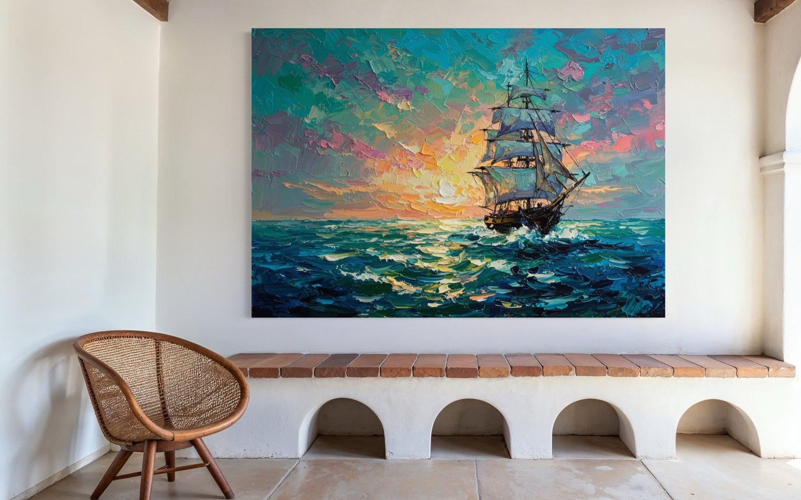Voyage into Light: A Vibrant Nautical Ocean Canvas Painting