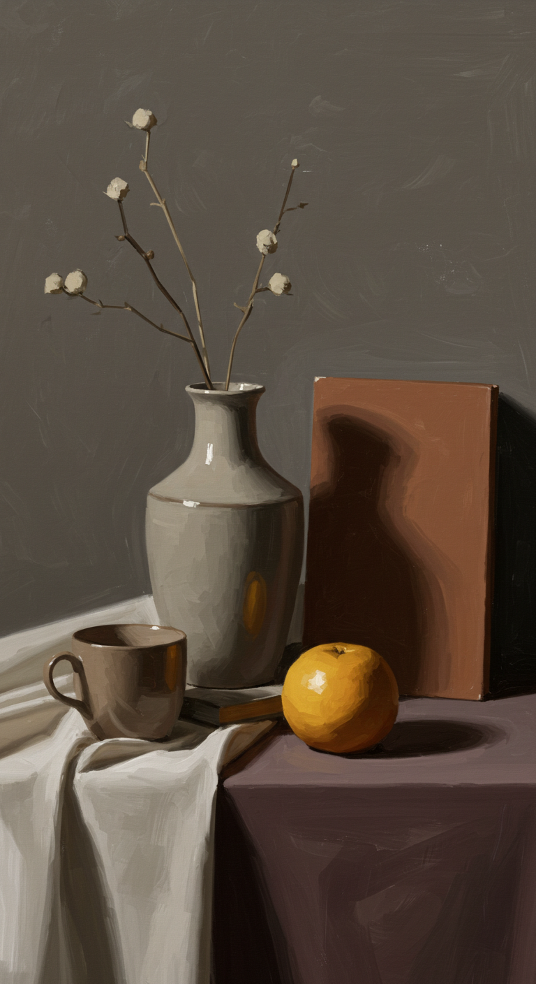 Golden Orange: A Modern Still Life of Fruit Paintings for Kitchen Decor