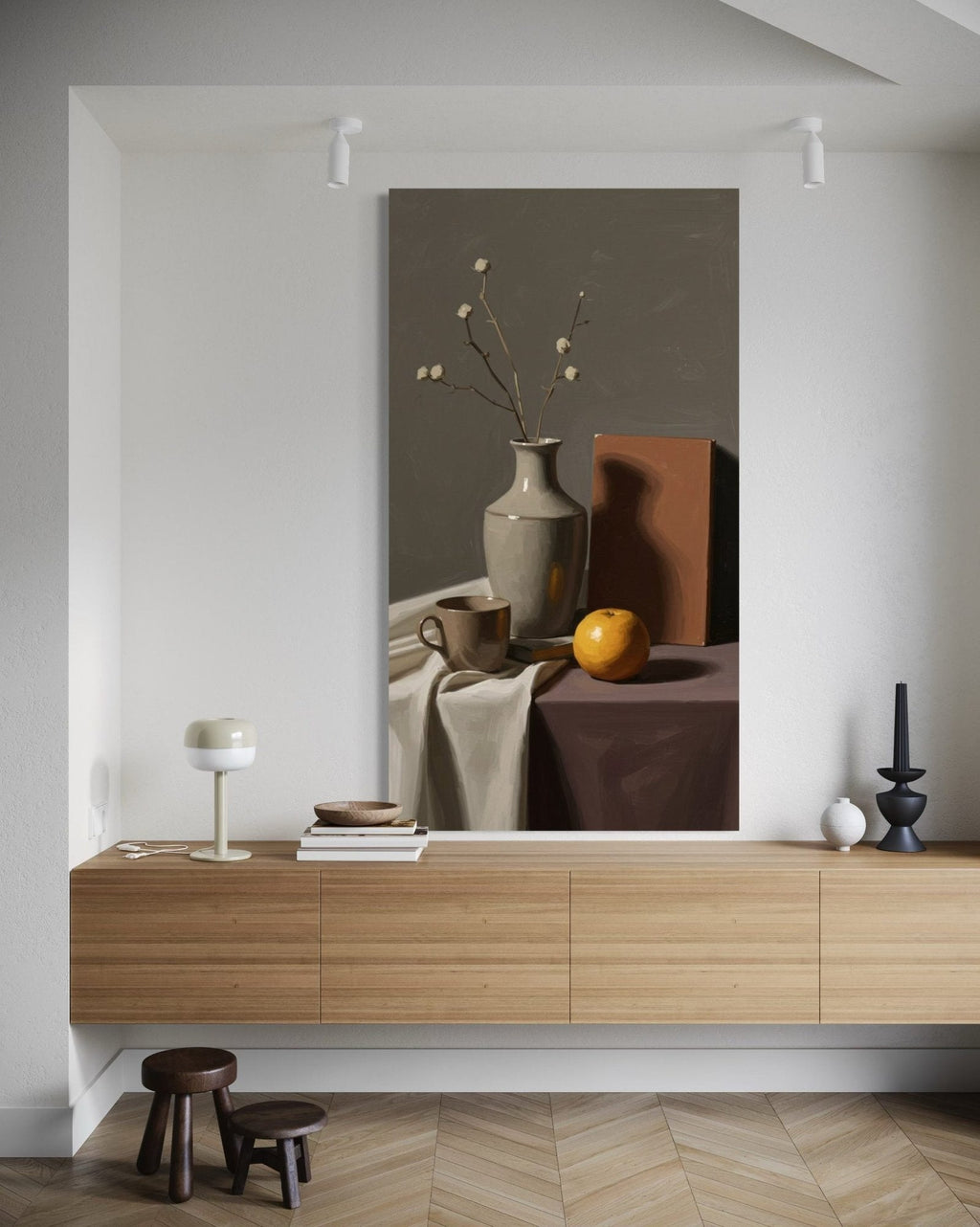 Golden Orange: A Modern Still Life of Fruit Paintings for Kitchen Decor