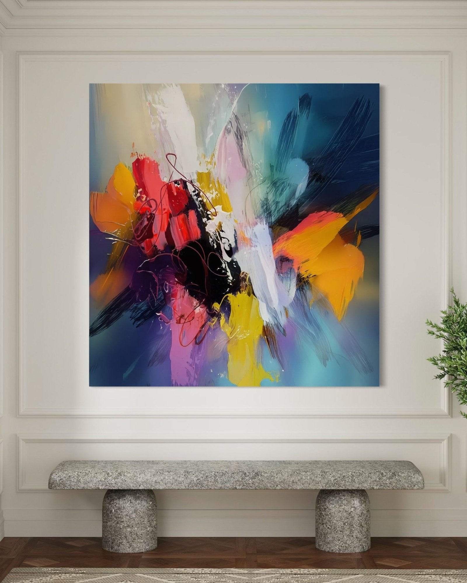 Cosmic Bloom: A Vibrant Colorful Abstract Art for Living Room Decor
