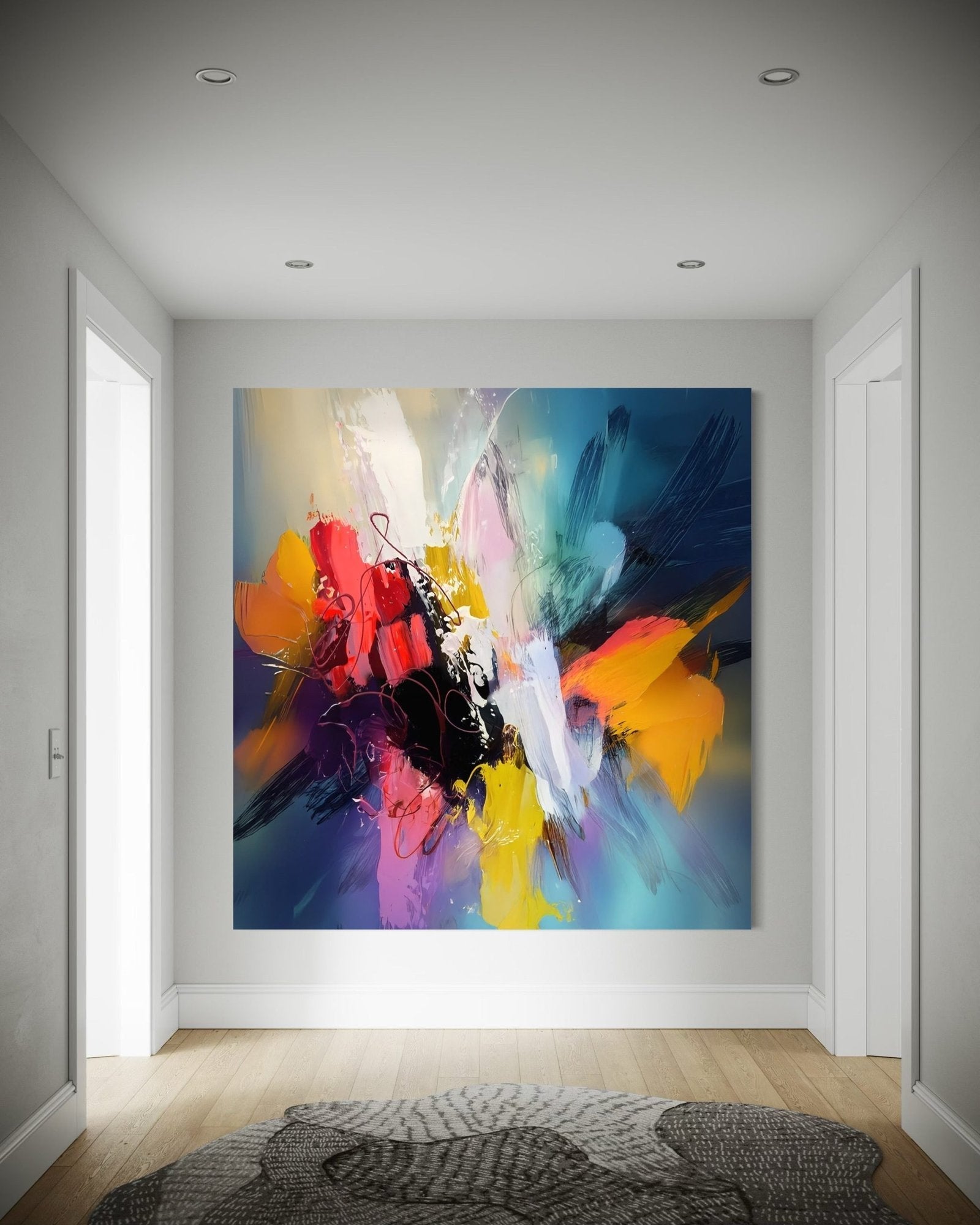Cosmic Bloom: A Vibrant Colorful Abstract Art for Living Room Decor