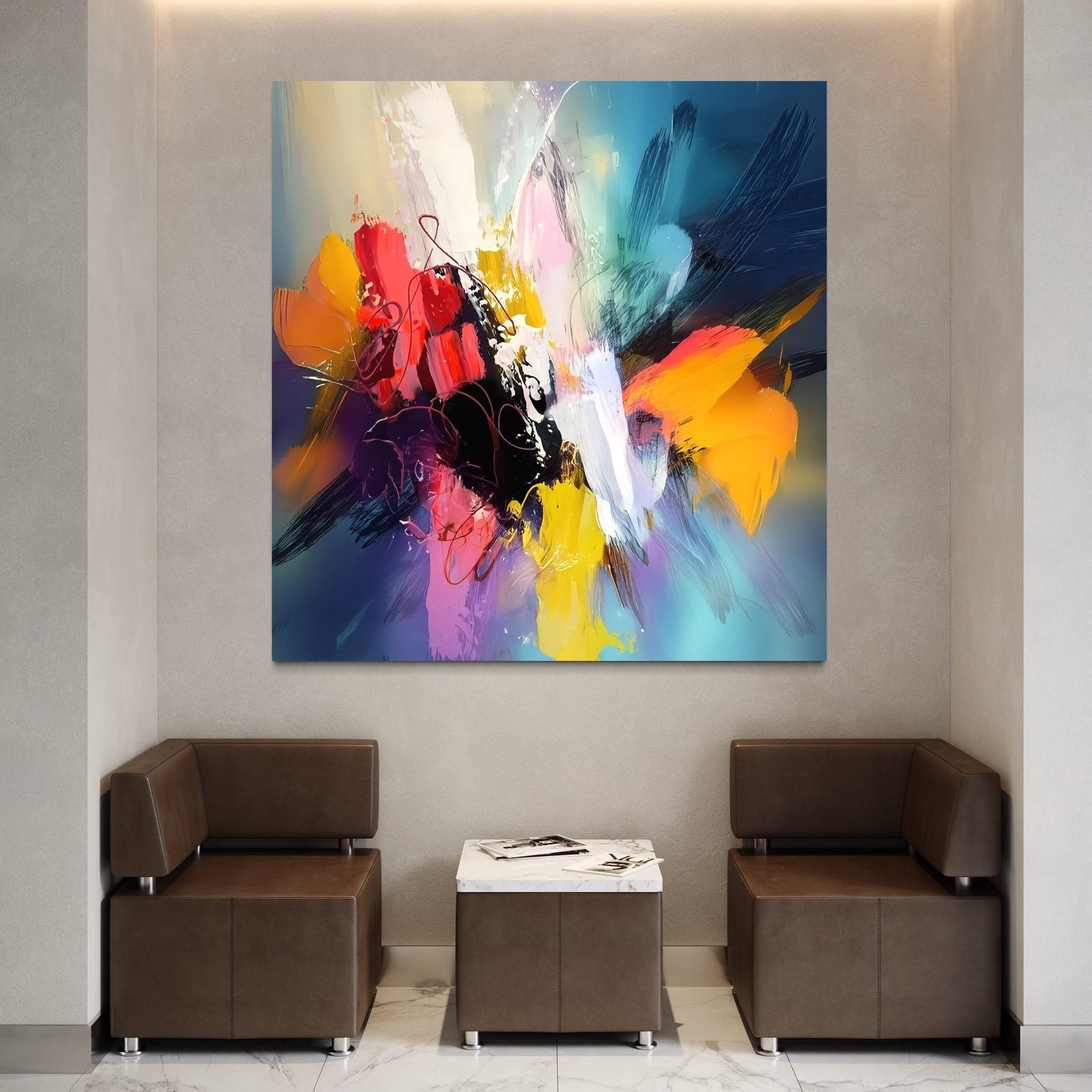 Cosmic Bloom: A Vibrant Colorful Abstract Art for Living Room Decor