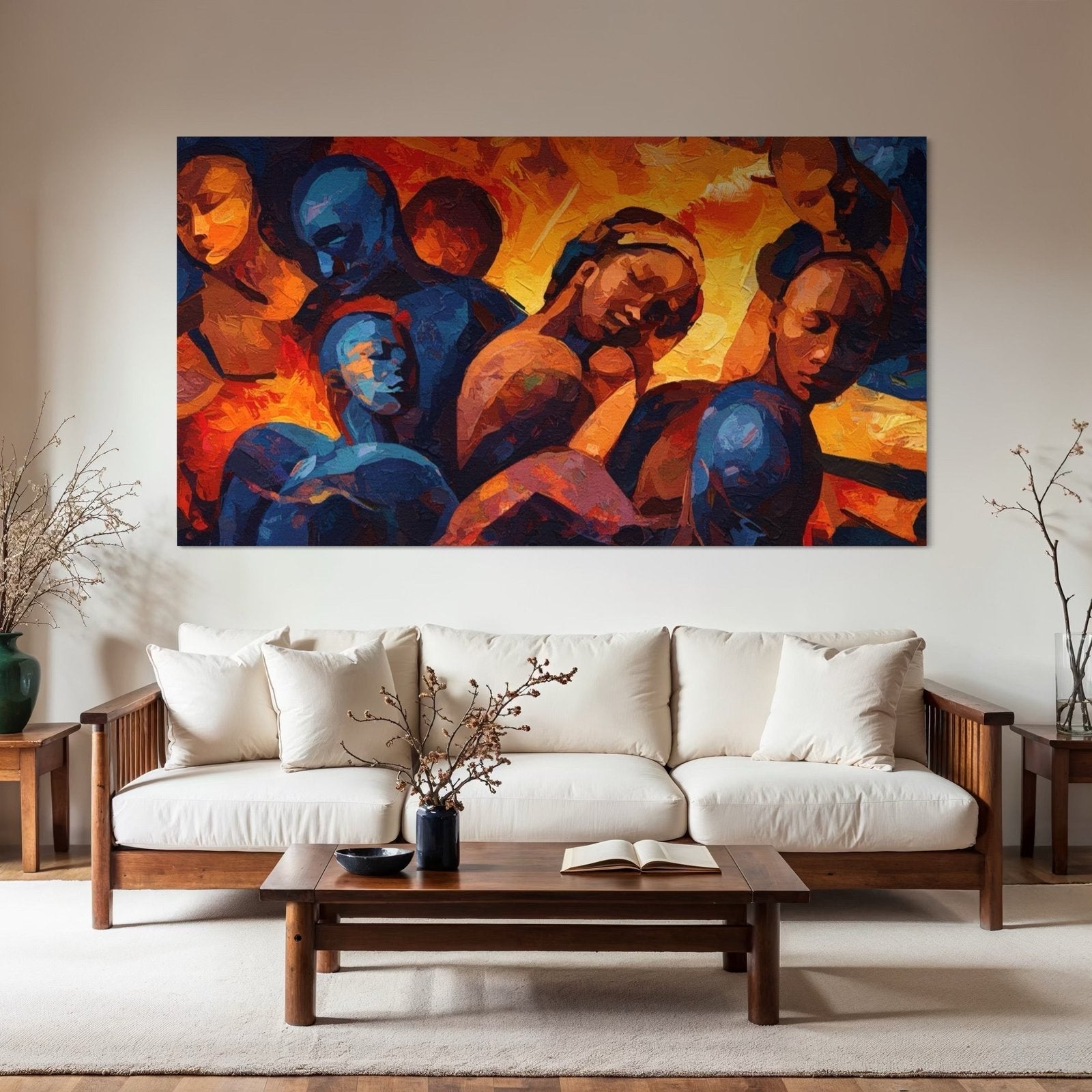Soulful Gathering: An Abstract Art of People for Living Room Decor