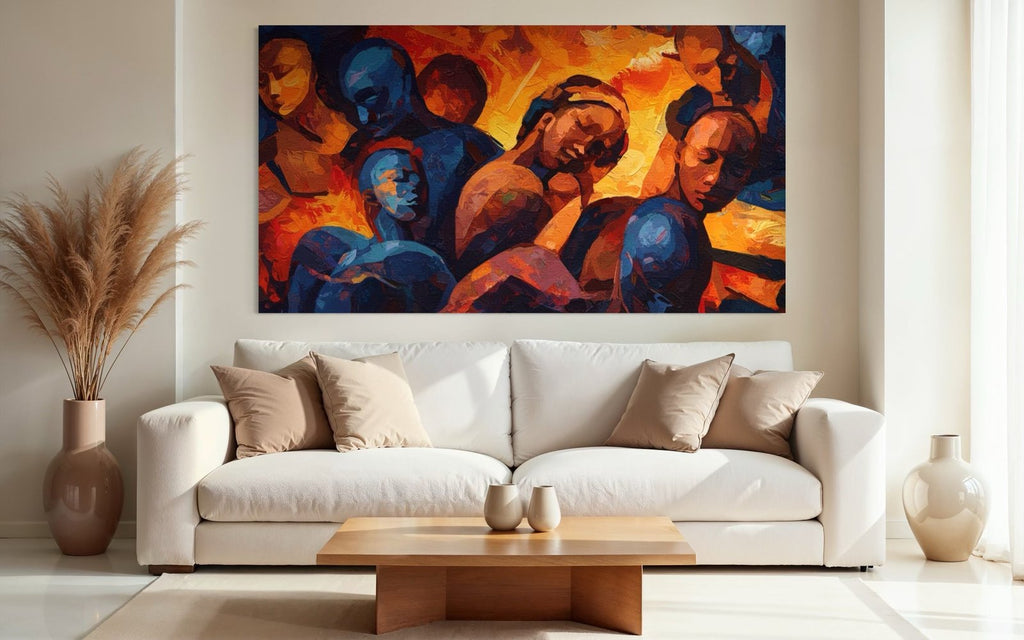 Soulful Gathering: An Abstract Art of People for Living Room Decor
