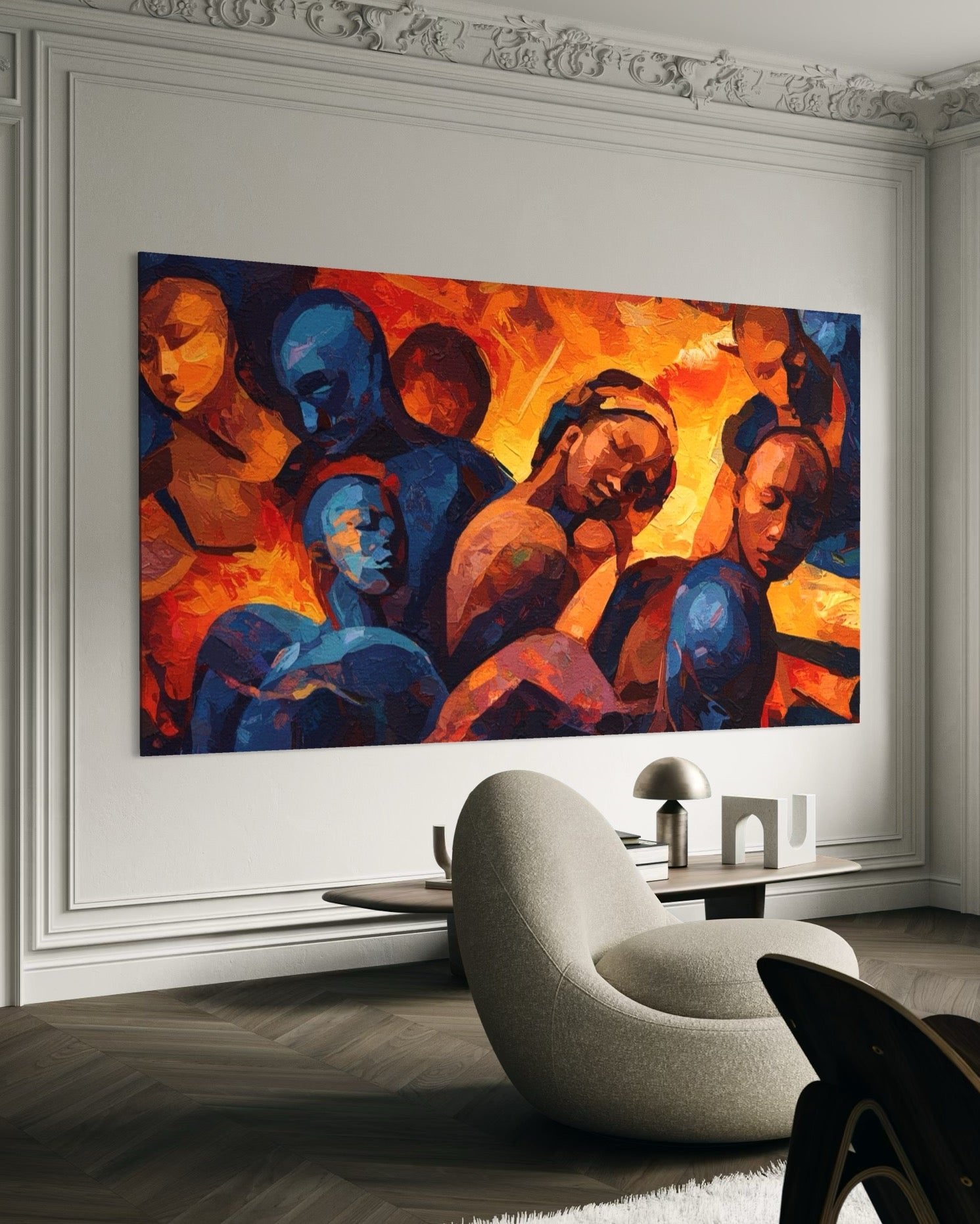 Soulful Gathering: An Abstract Art of People for Living Room Decor