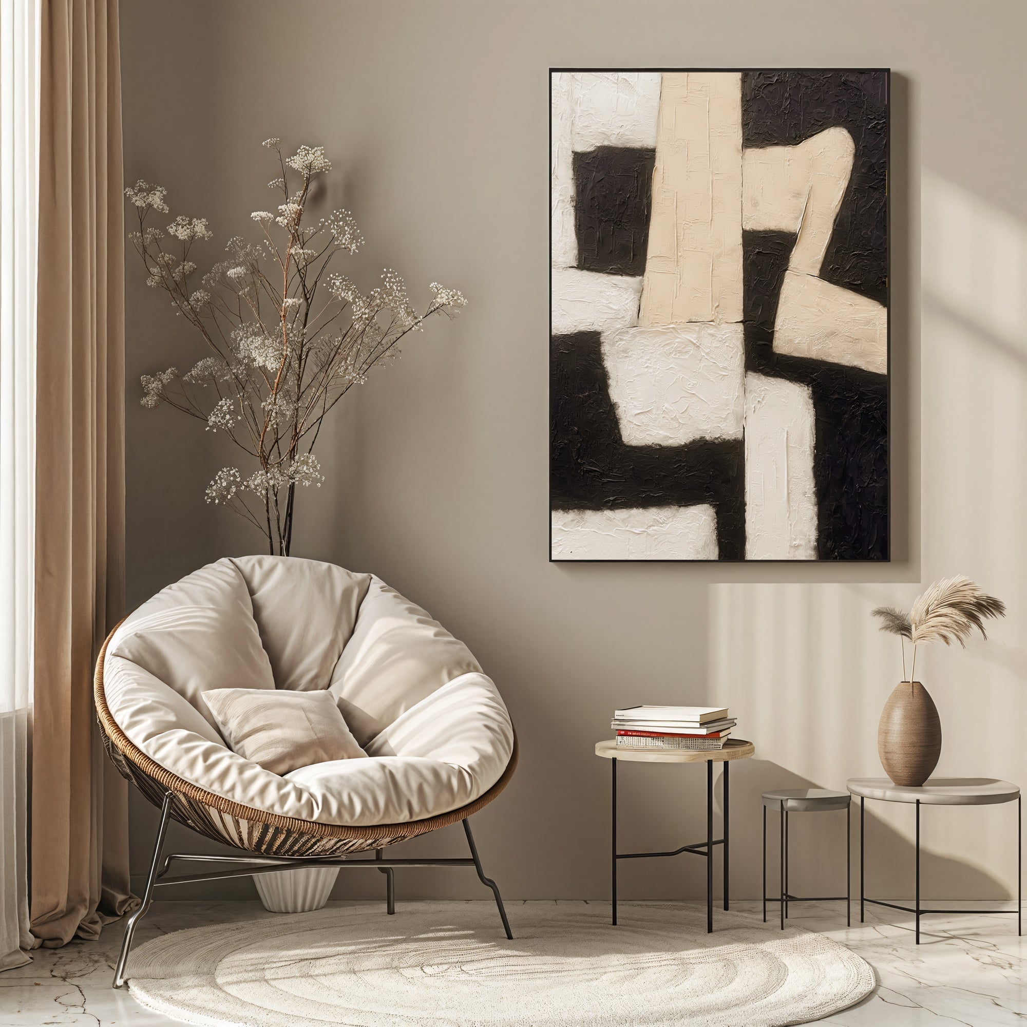 Geometric Figure – Black & Beige Abstract Painting