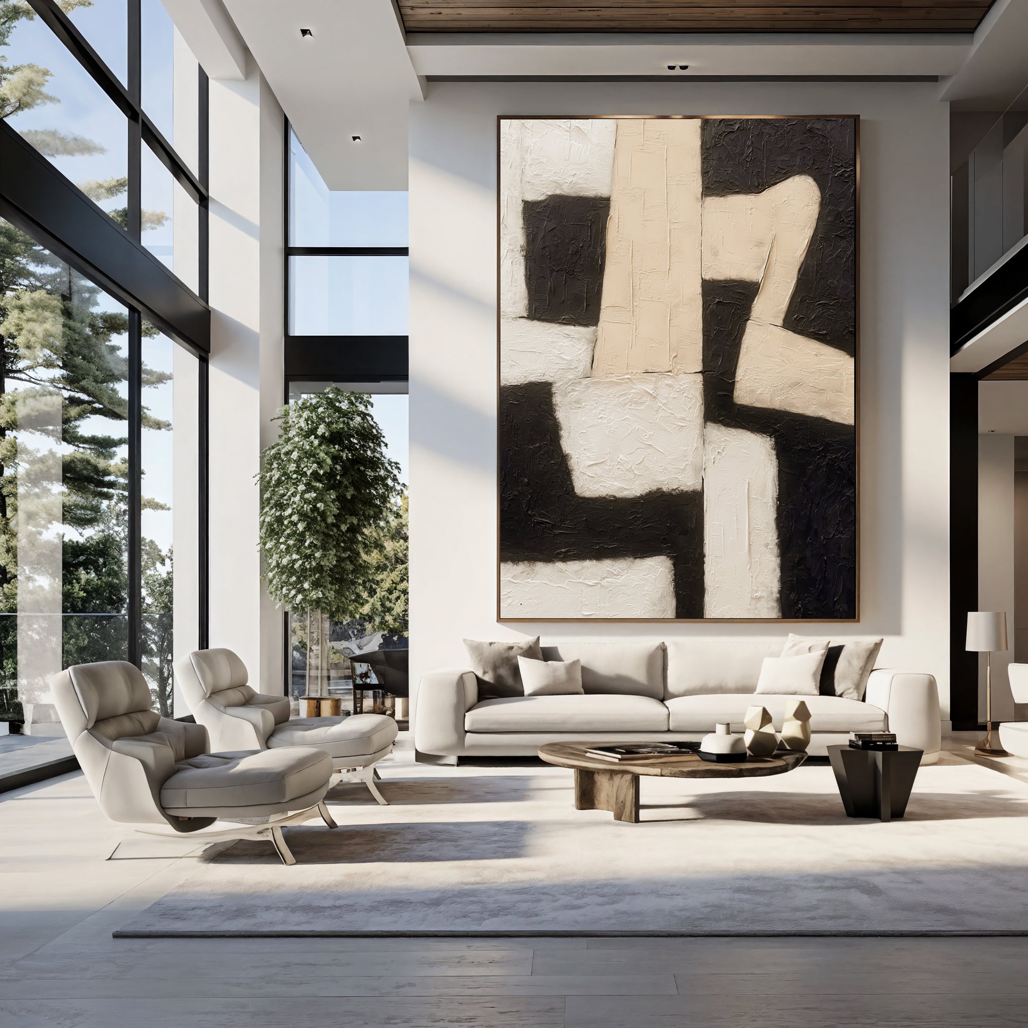 Geometric Figure – Black & Beige Abstract Painting