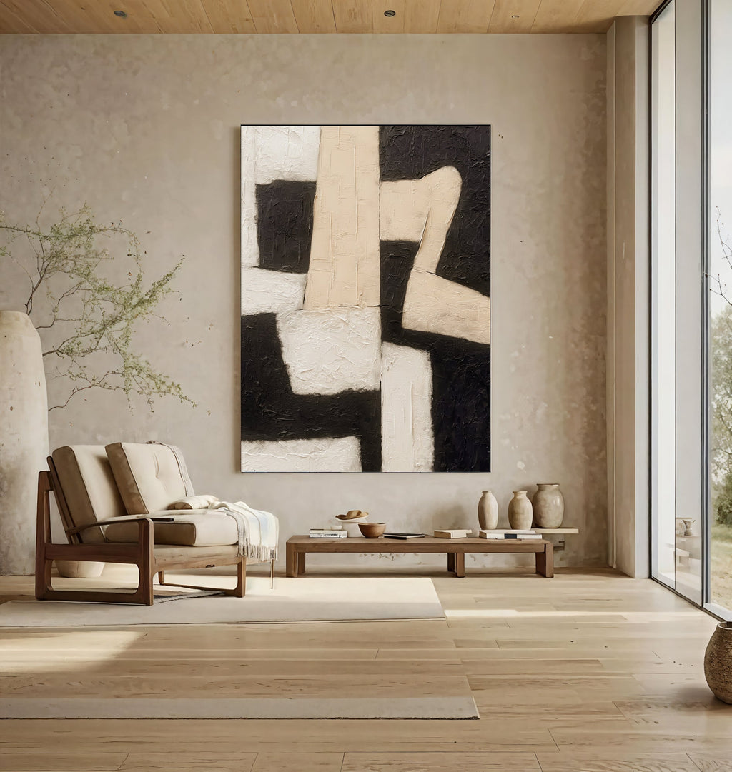 Geometric Figure – Black & Beige Abstract Painting