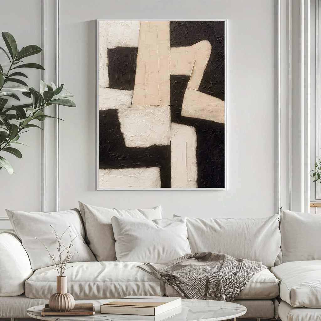 Geometric Figure – Black & Beige Abstract Painting