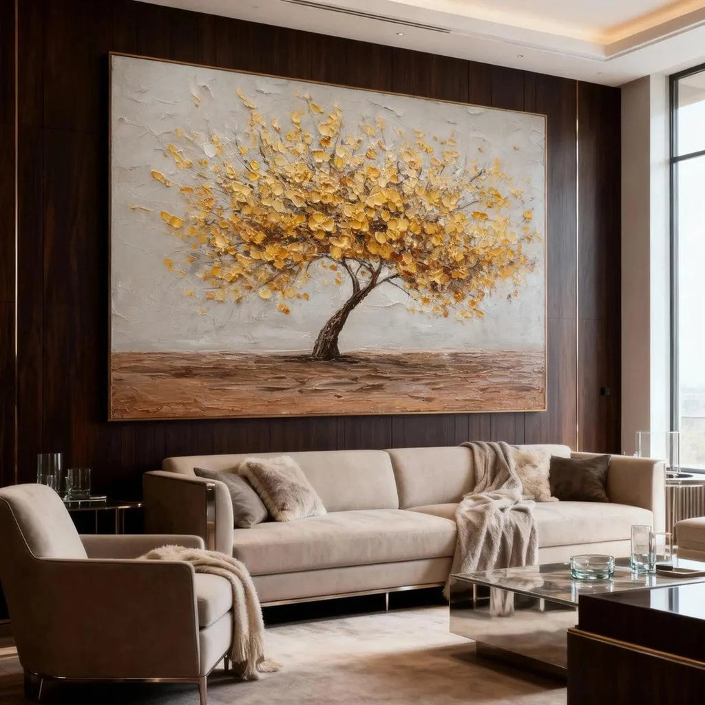 Golden Blossom Tree – Textured Nature Painting