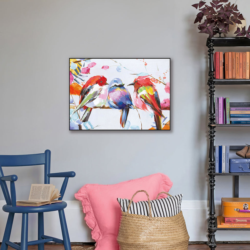 Trio Melody Colorful Birds Painting #H0647