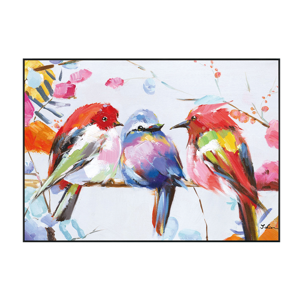 Trio Melody Colorful Birds Painting #H0647