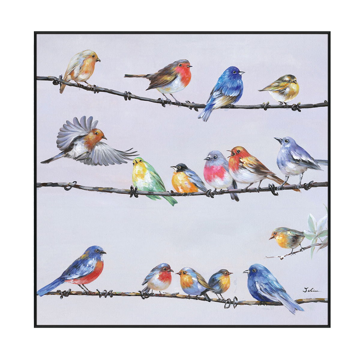 Vibrant Songbirds Gathering Painting #H0651