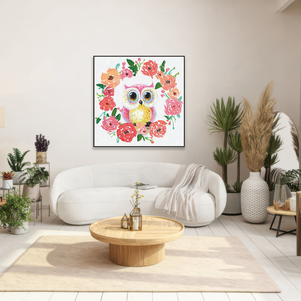 Blooming Owl Floral Circle Painting #H3620