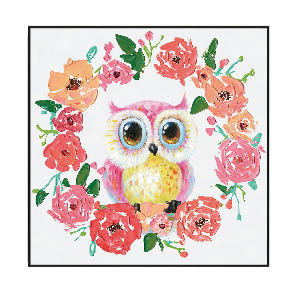 Blooming Owl Floral Circle Painting #H3620