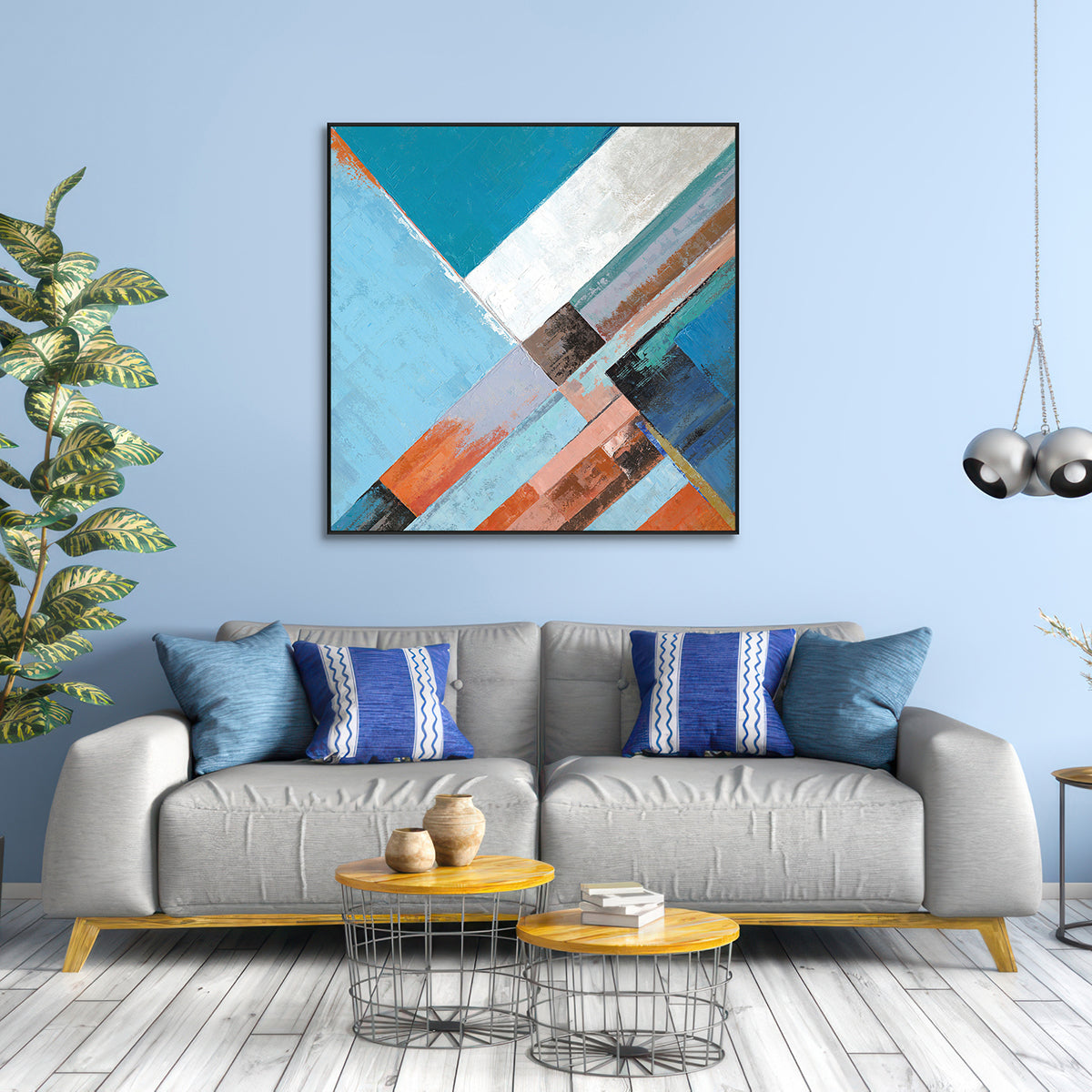 Aqua Intersection Geometric Abstract Painting #I1530