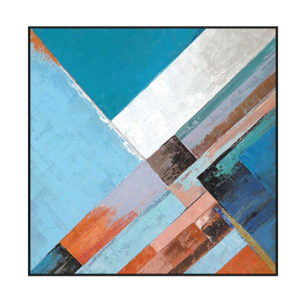 Aqua Intersection Geometric Abstract Painting #I1530