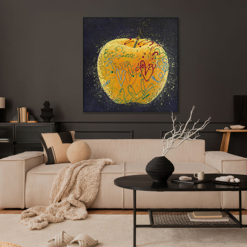 Golden Graffiti Apple Painting #I1678