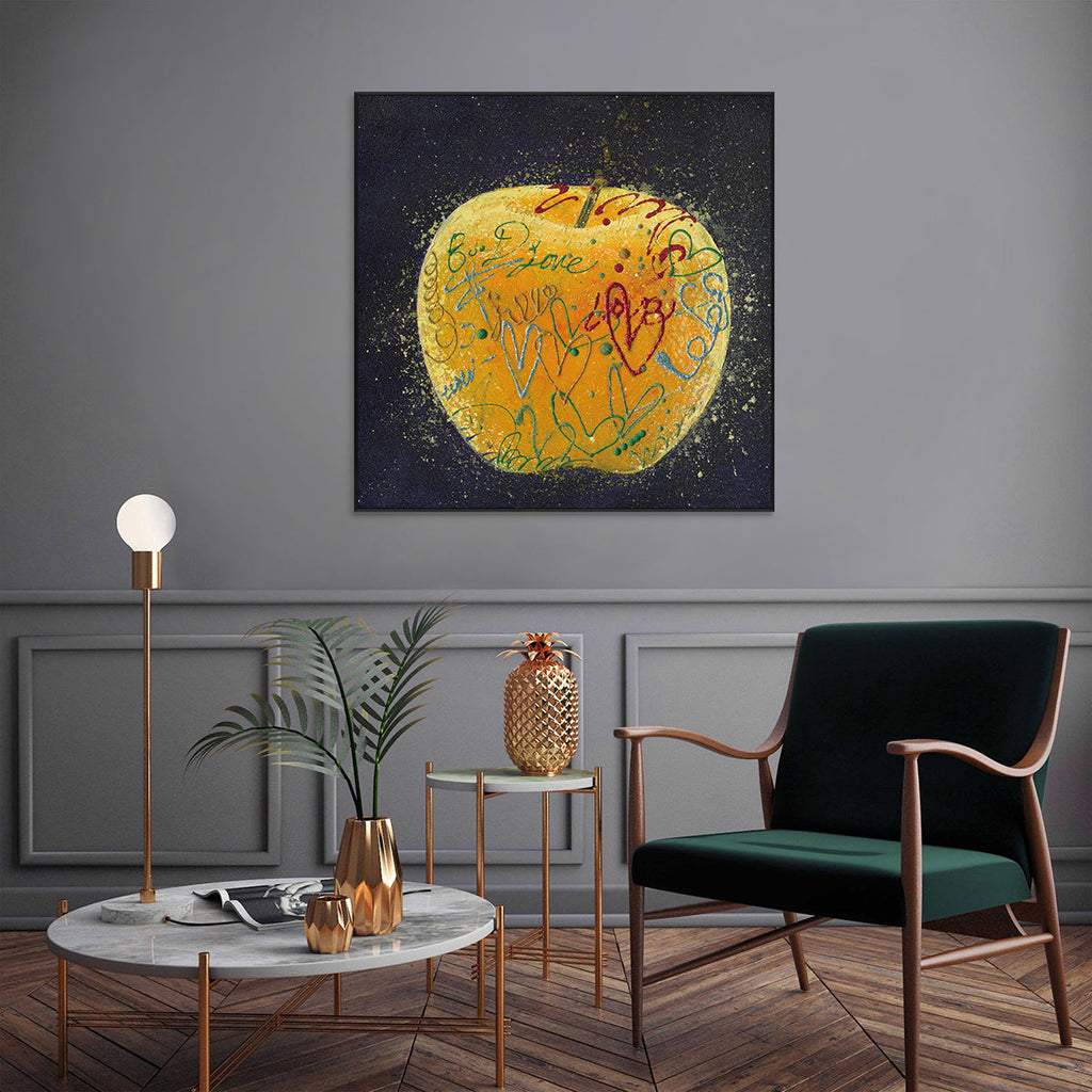 Golden Graffiti Apple Painting #I1678