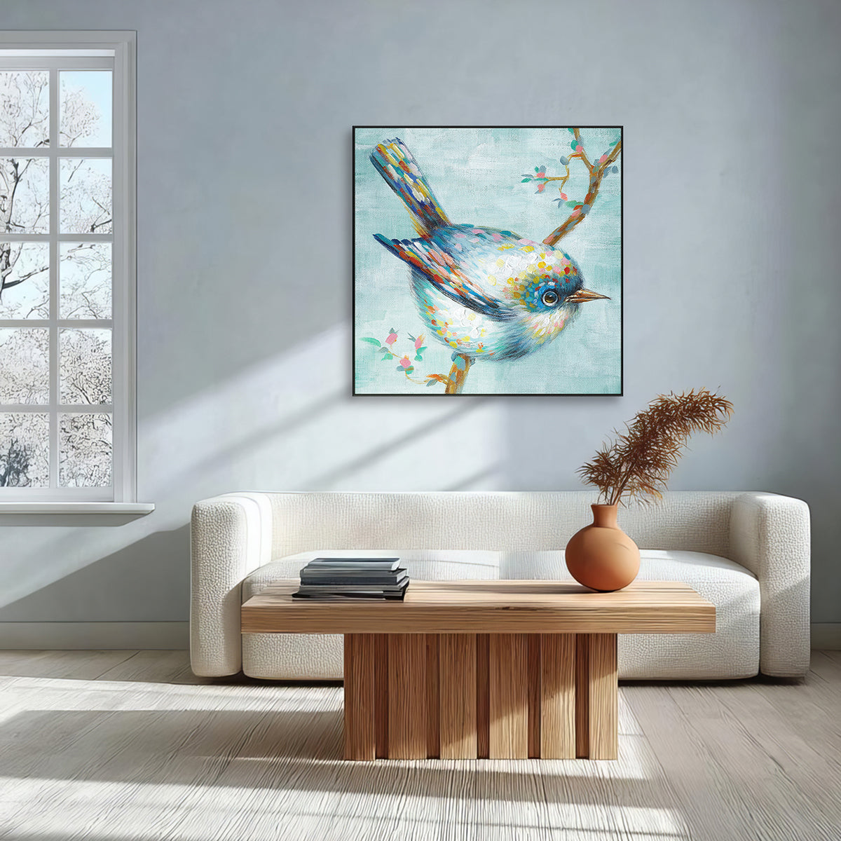Pastel Songbird Branch Painting #I2048