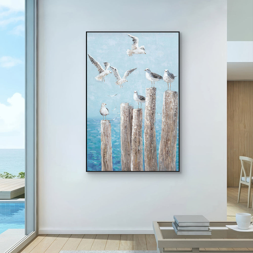 Seagull Haven Coastal Seascape Painting #I3633