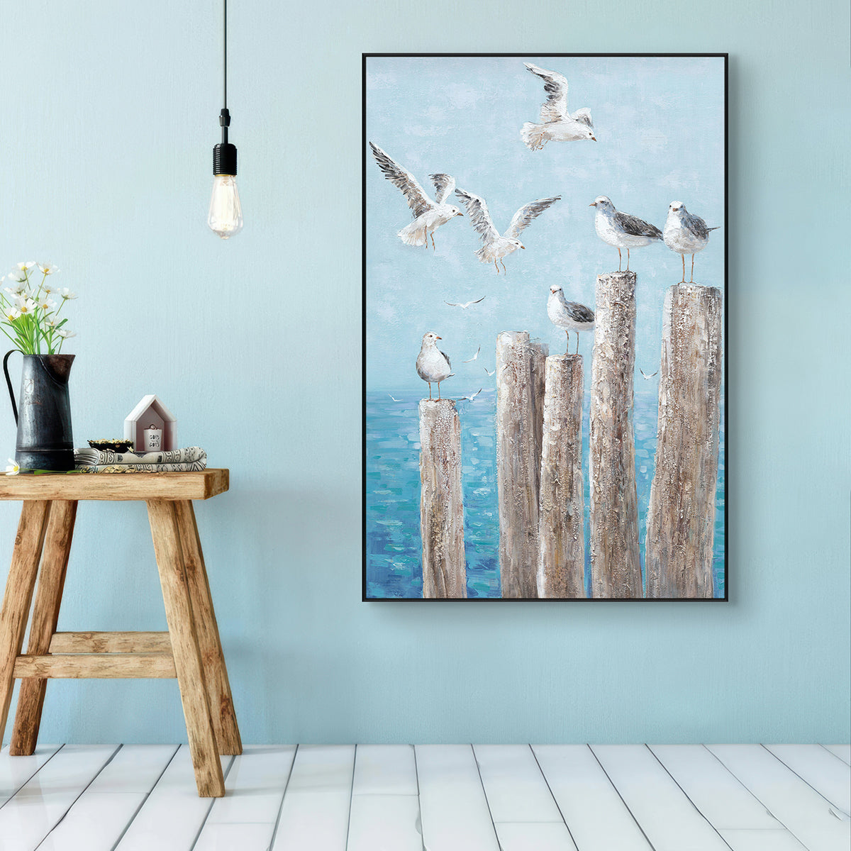 Seagull Haven Coastal Seascape Painting #I3633