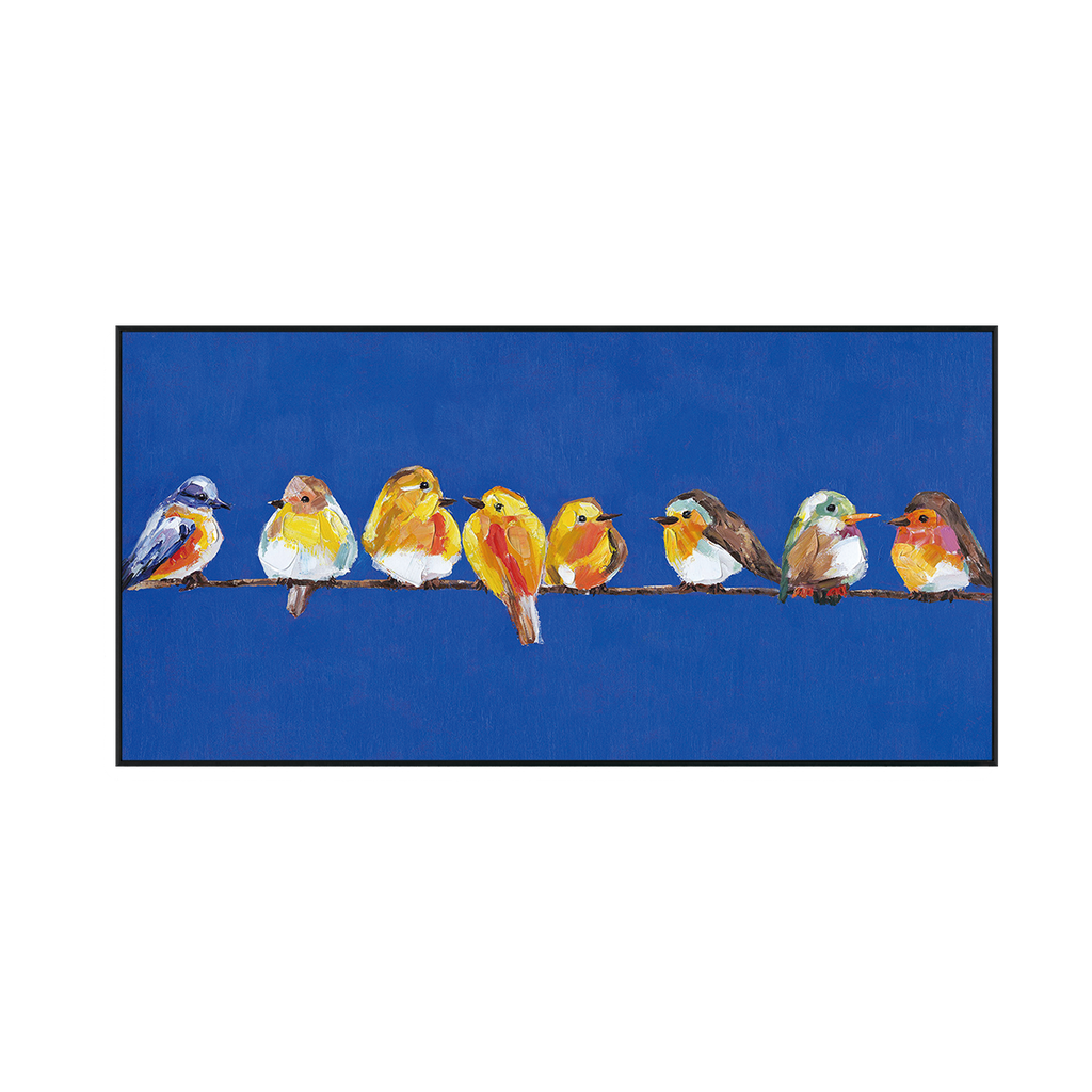 Colorful Chorus Birds on Blue Painting #I3635