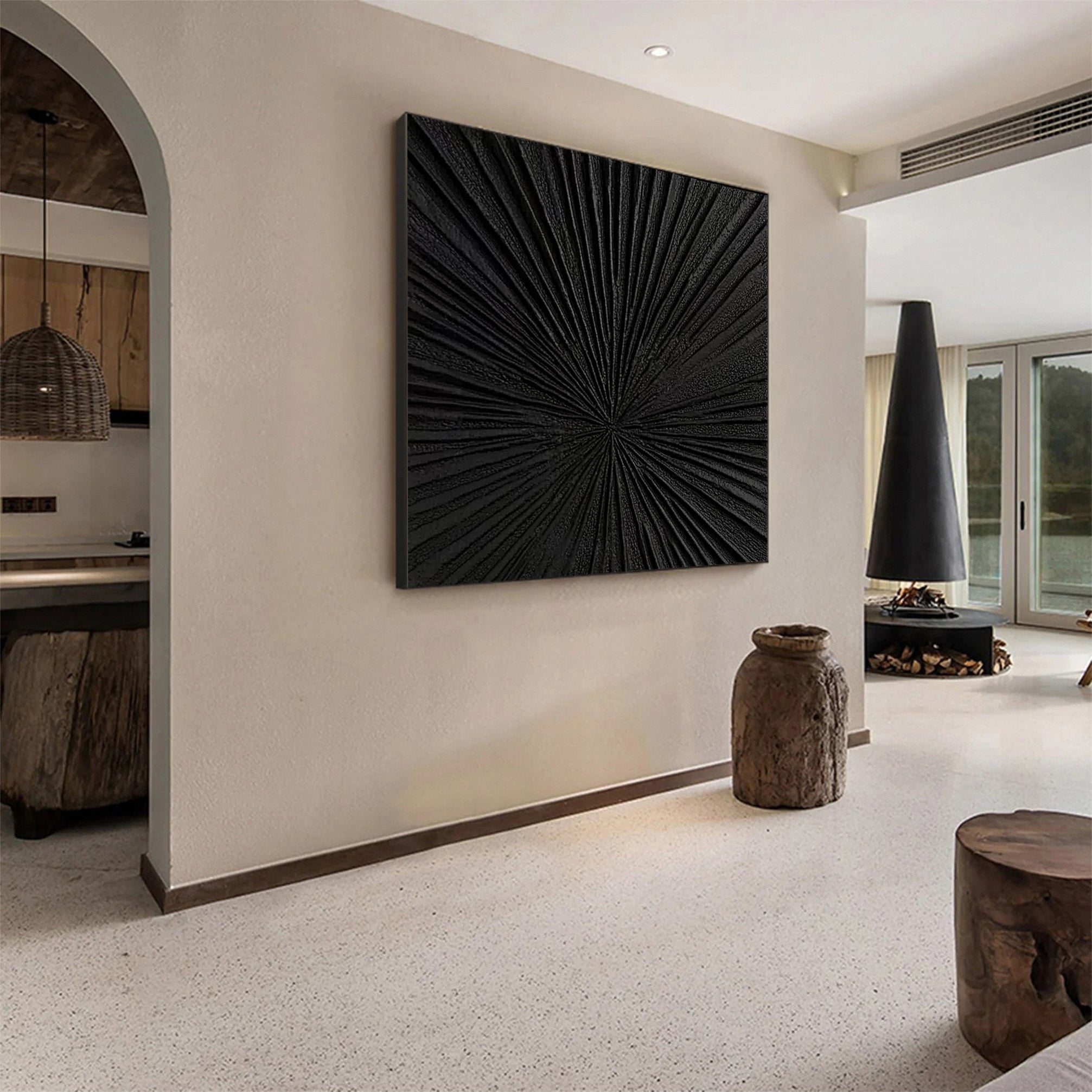 Midnight Radiance Black Textured Painting