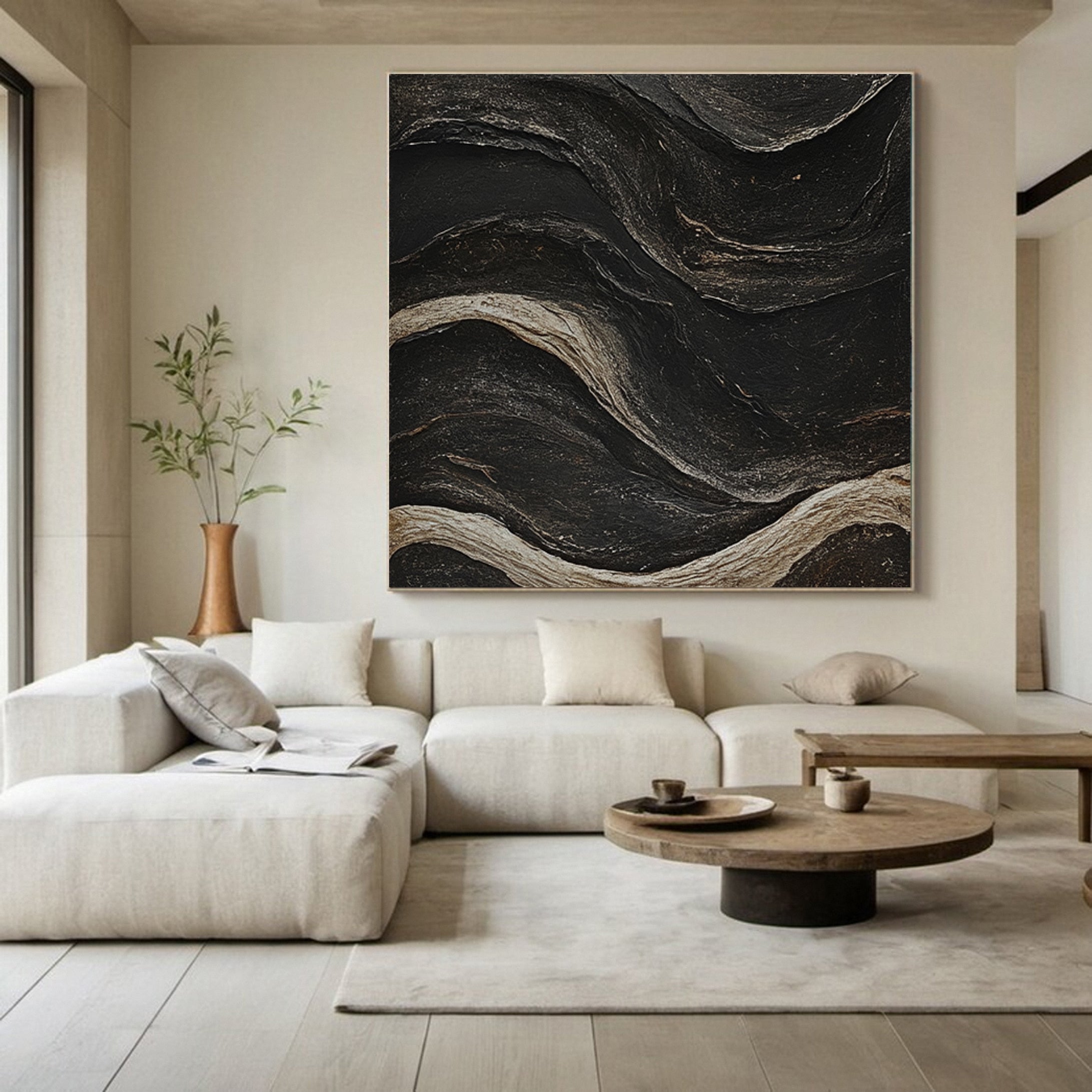 Ebon Tide Textured Abstract Painting