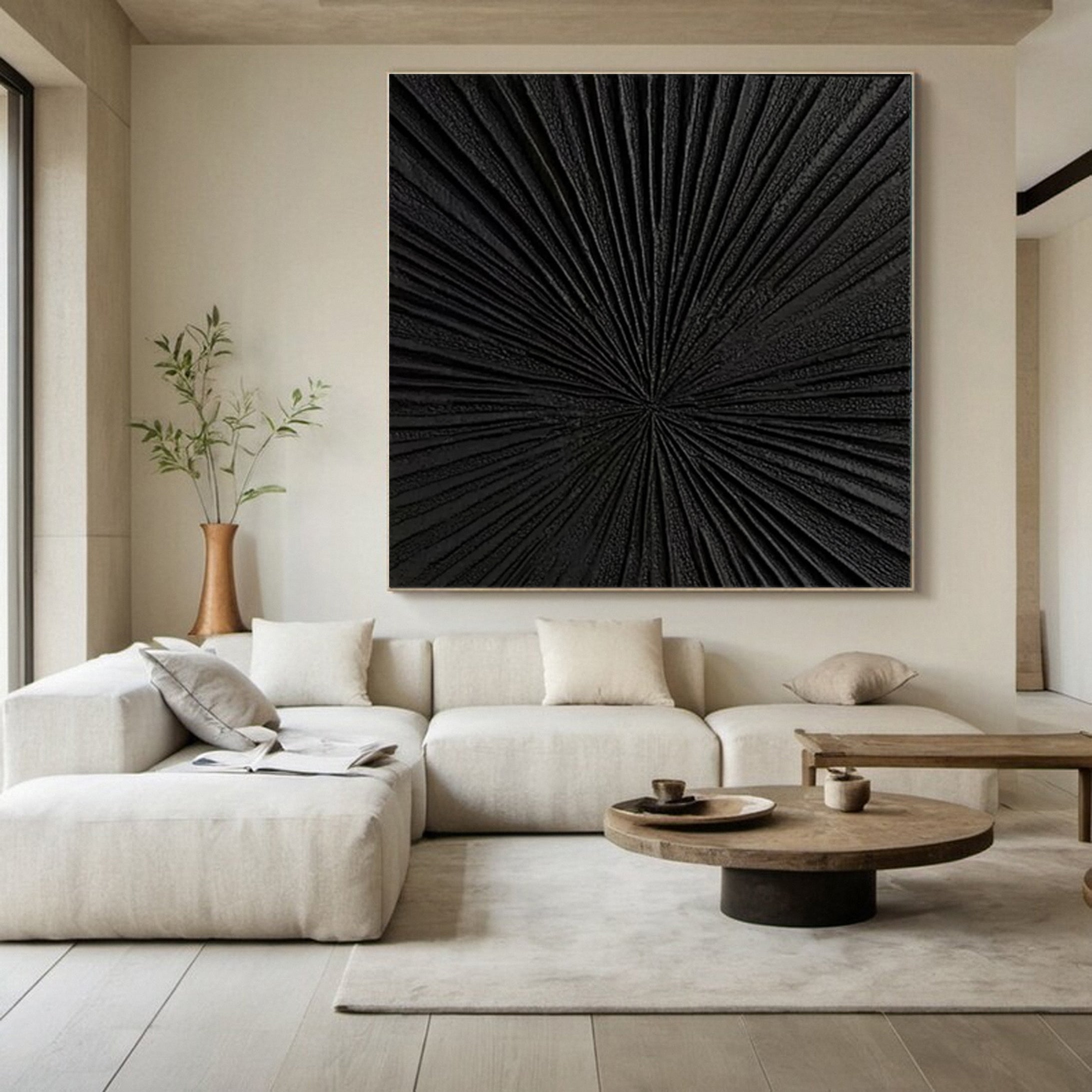 Midnight Radiance Black Textured Painting