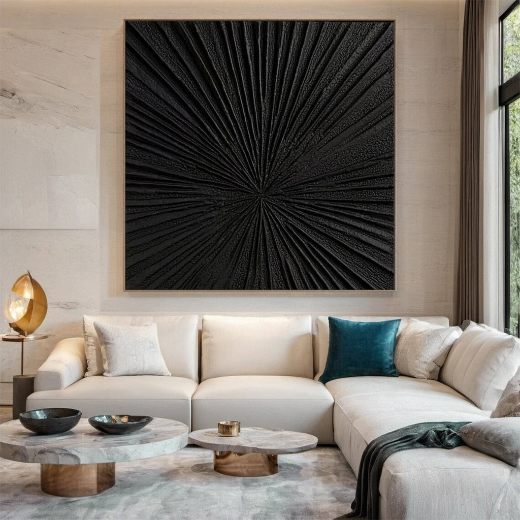 Midnight Radiance Black Textured Painting
