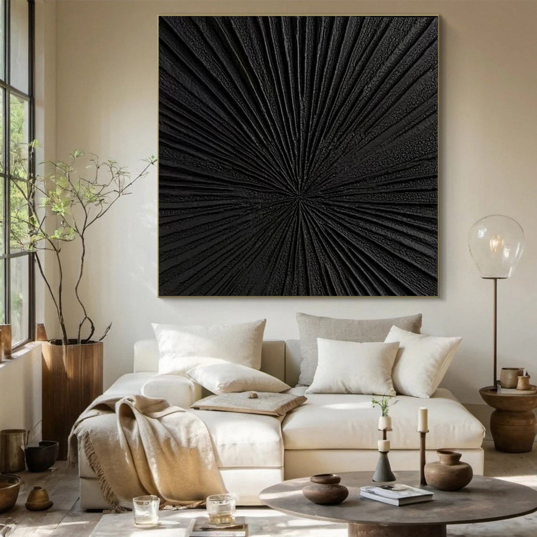 Midnight Radiance Black Textured Painting