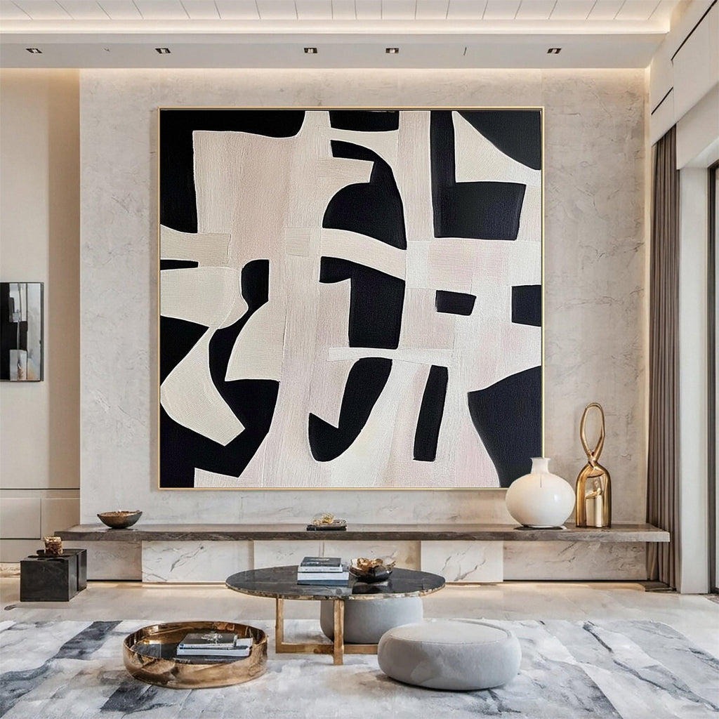 Silent Intersections Black Abstract Painting