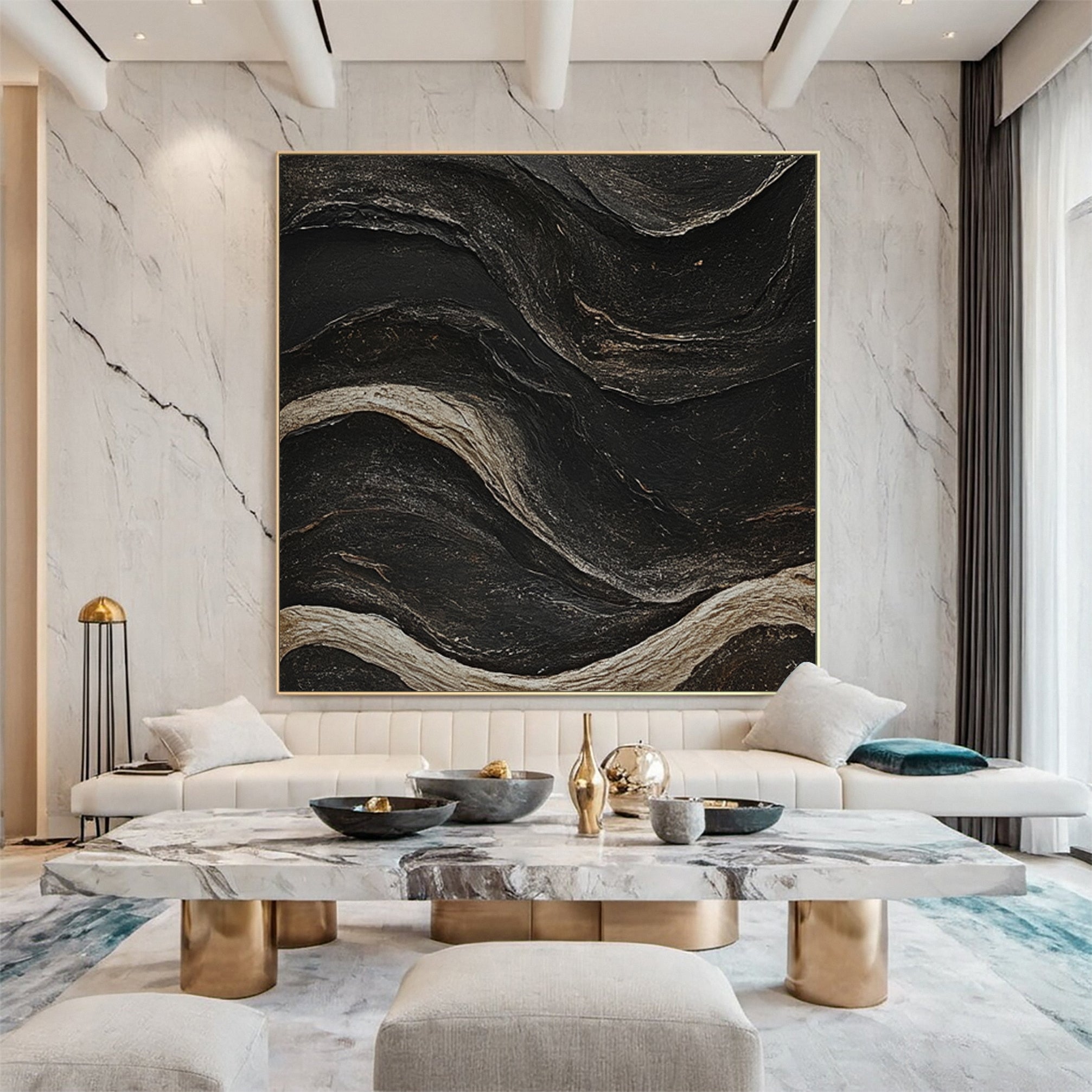 Ebon Tide Textured Abstract Painting