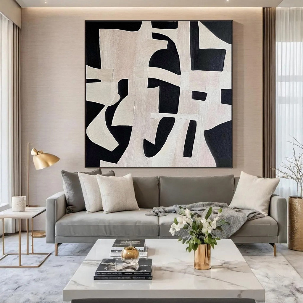 Silent Intersections Black Abstract Painting