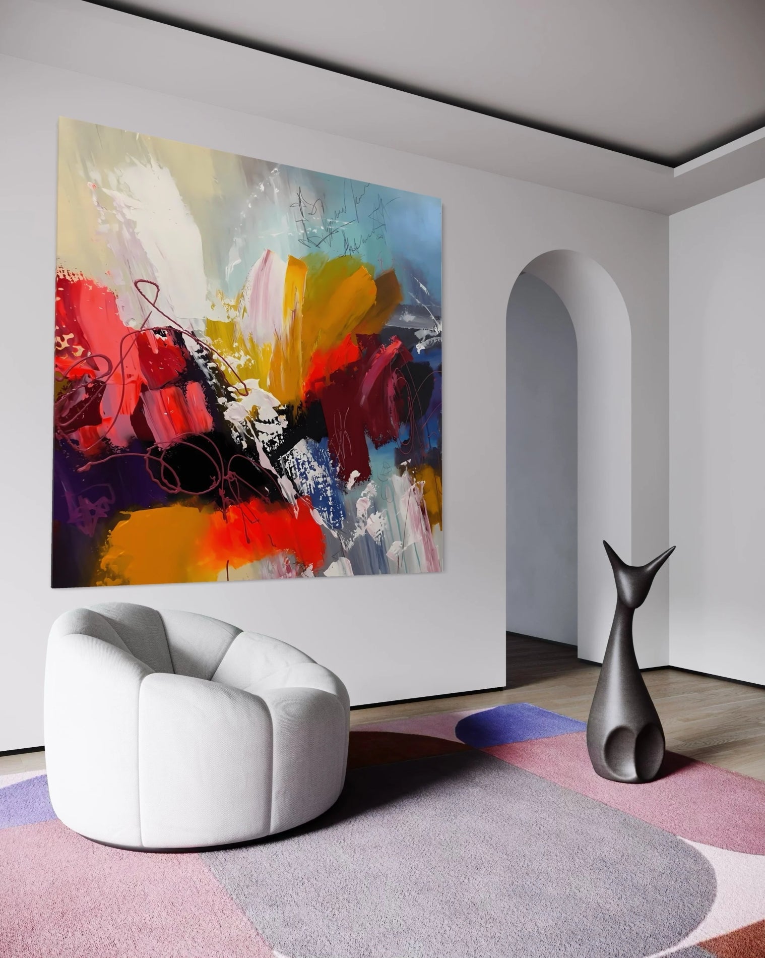 Chromatic Chaos: A Colorful Abstract Art for Living Room Walls