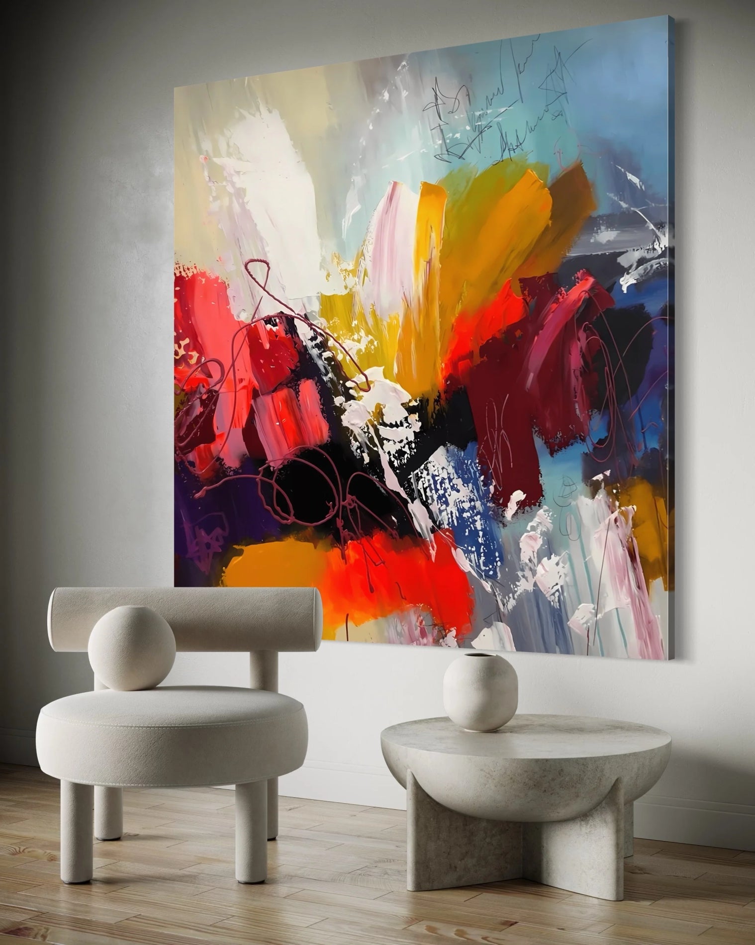 Chromatic Chaos: A Colorful Abstract Art for Living Room Walls