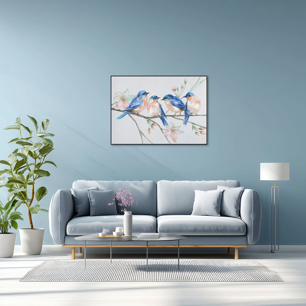 Blossom Quartet Bluebirds on Spring Branch Painting #J2627