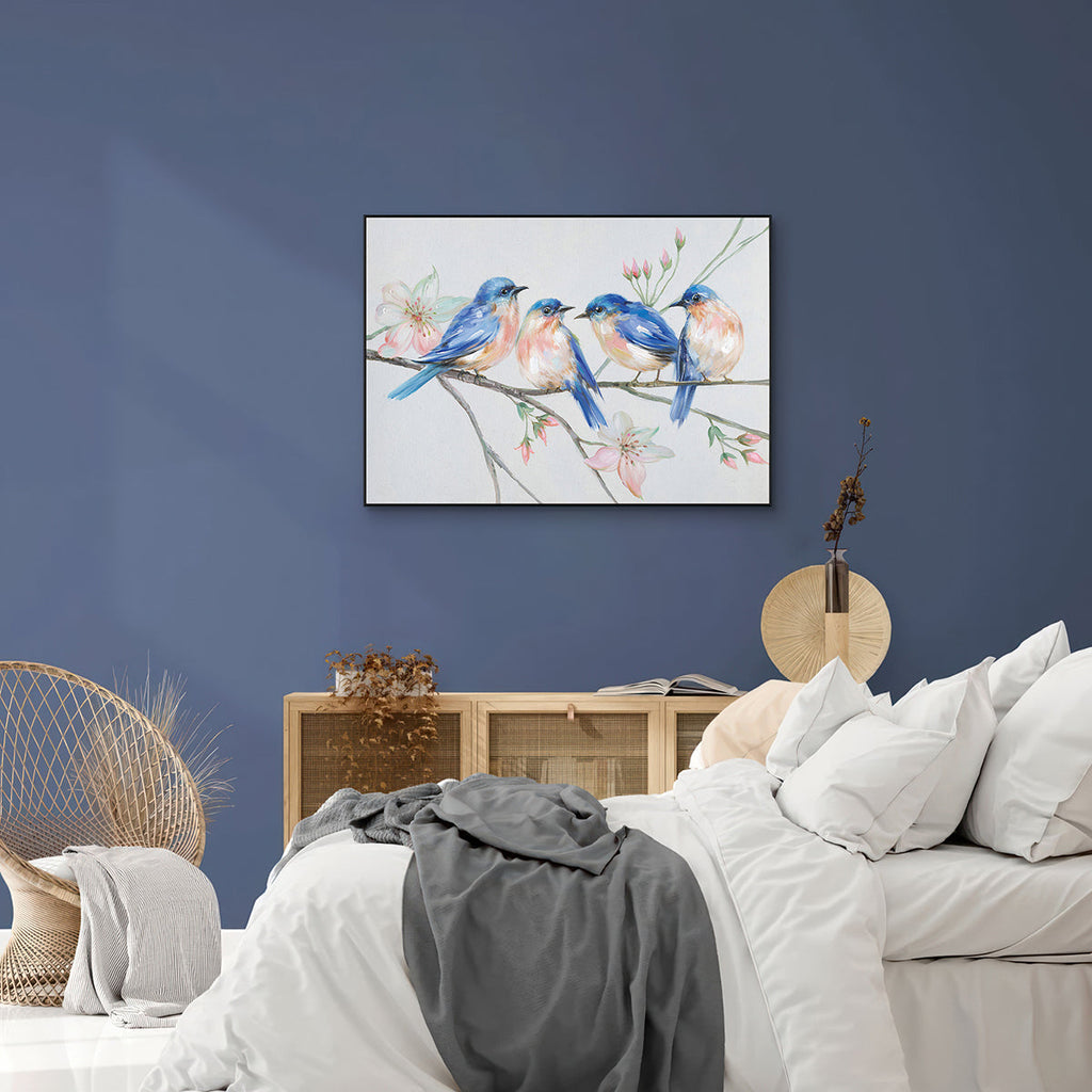 Blossom Quartet Bluebirds on Spring Branch Painting #J2627