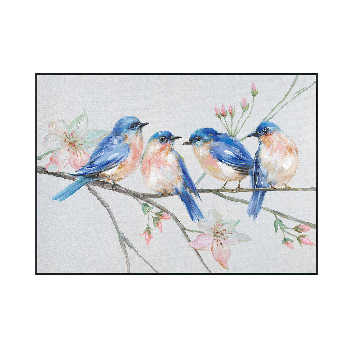 Blossom Quartet Bluebirds on Spring Branch Painting #J2627