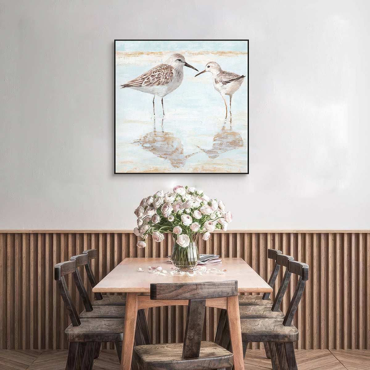 Gentle Shorebird Reflection Painting #J3534